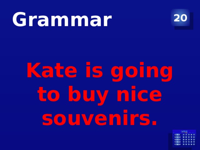 Grammar 20 Kate is going to buy nice souvenirs.