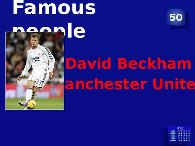 Famous people 50 David Beckham Manchester United