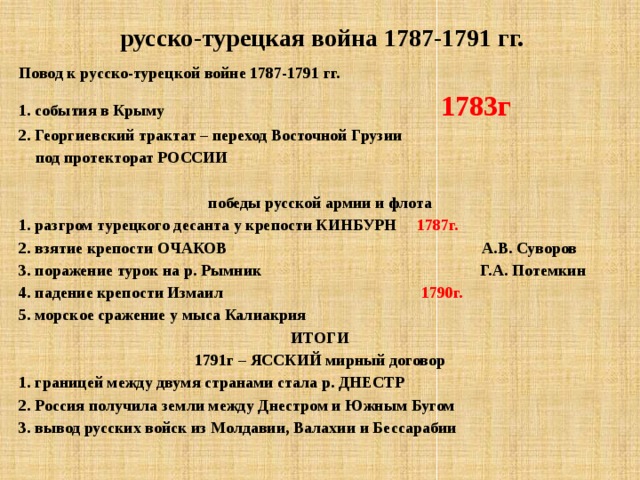 Причины второй русско турецкой. Русско-турецкие войны 1787 1791 основ сражения. События русско турецкой войны 1787.