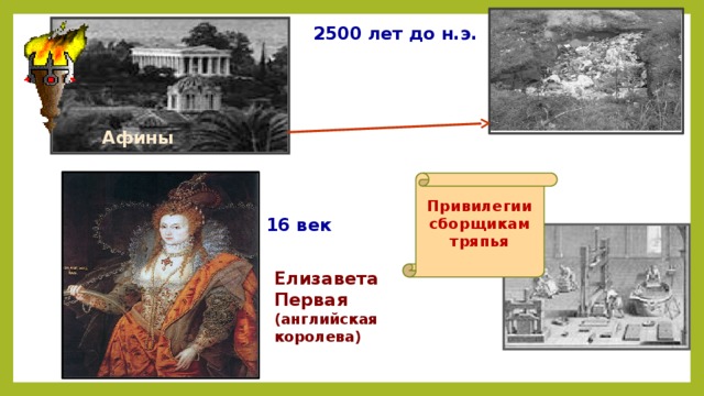 1,5 км 2500 лет до н.э. Афины Привилегии сборщикам тряпья 16 век Елизавета Первая (английская королева) Производство бумаги