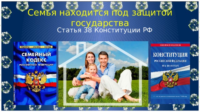Семья находится под защитой государства Статья 38 Конституции РФ