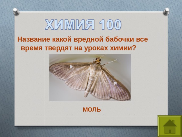 Название какой вредной бабочки все время твердят на уроках химии?  МОЛЬ