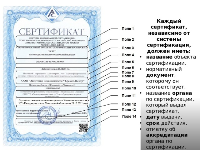Каждый сертификат, независимо от системы сертификации, должен иметь:
