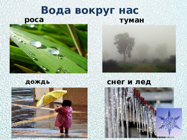 Вода вокруг нас роса туман снег и лед дождь